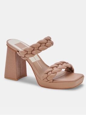 Dolce Vita Ashby in Cafe Stella Braided Double-Strap Block Heel Sandal - Nude